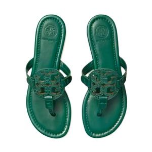 Tory Burch Miller Sandal Norwood Green flip flop croc embossed leather size 7.5